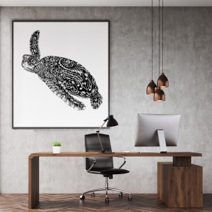Selbstklebende Aufkleber Meeresschildkröte mit schwarzem transparentem Hintergrund